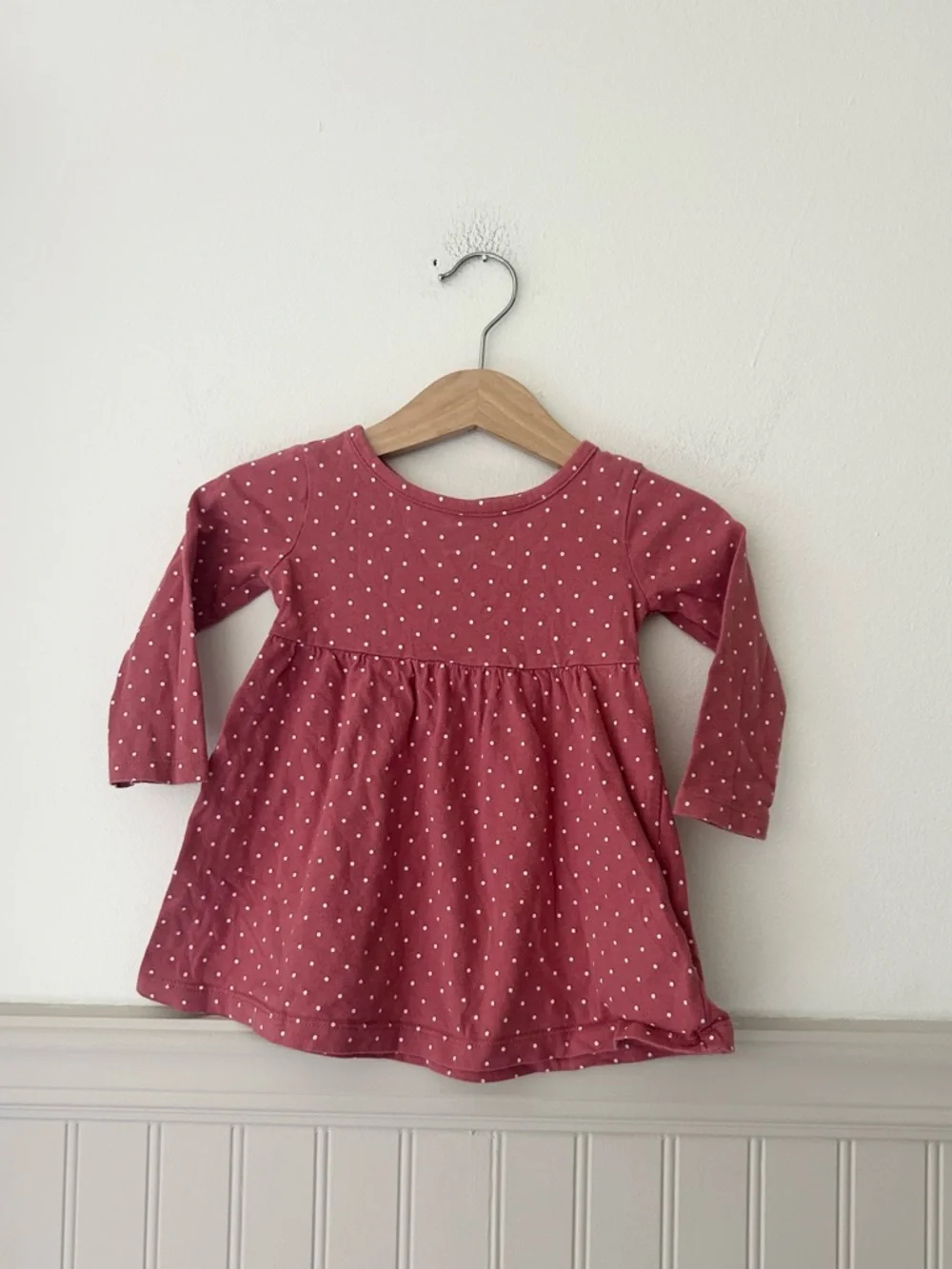 Old Navy Baby 6-12M Dusty Rose Polka Dot Long Sleeve Cotton Knit Twirl Dress
